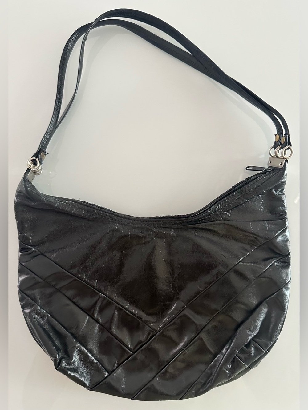 Vintage 1960s to 1970s Black Eel Skin Shoulder Bag Leather Purse